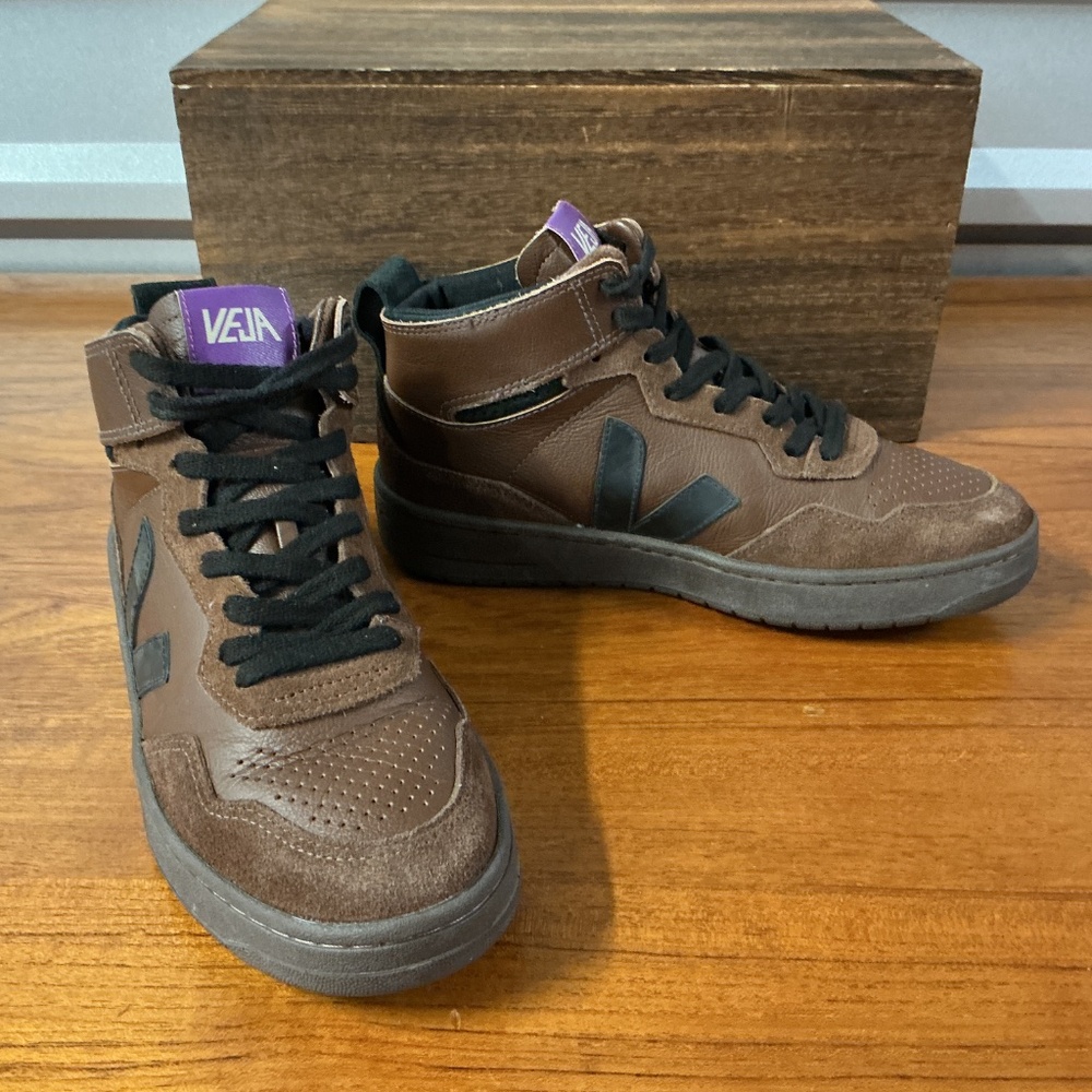 Veja Women V-95 Brown Leather Comfort Retro High Top Sneaker Size 8